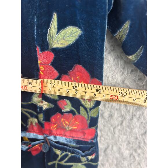 Johnny Was Velvet Blazer Jacket Navy Multicolor Button Front Boho Chic Large - Picture 5 of 11